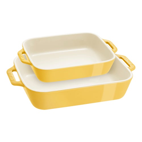 2pc Ceramic Rectangular Baking Dish Set Citron