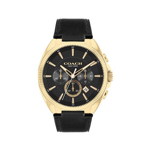 Men's Jackson Chronograph Gold & Black Leather Strap Watch, Black Dial