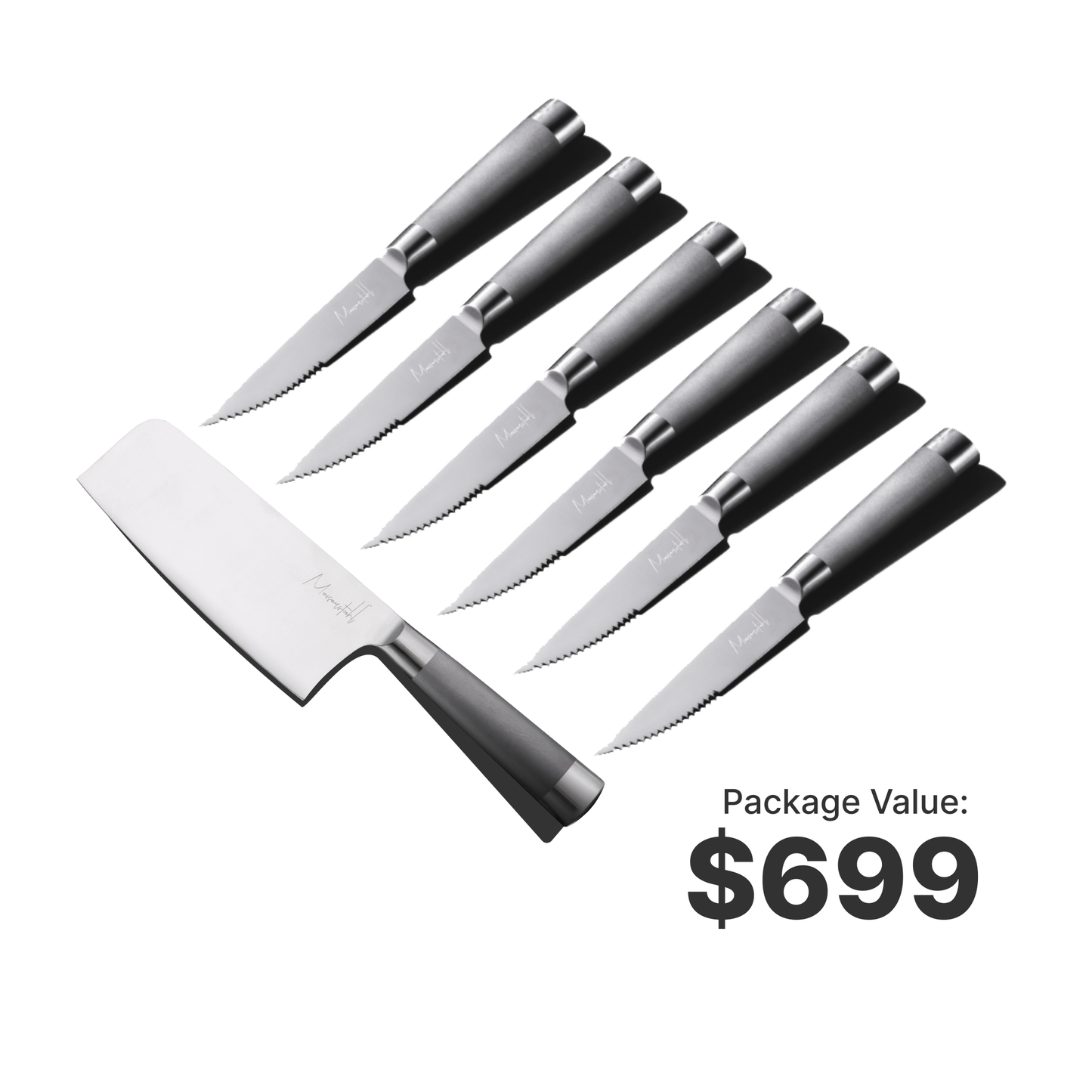 Messerstahl Gourmet Asian Cleaver + Messerstahl 6pc Steak Knife Set