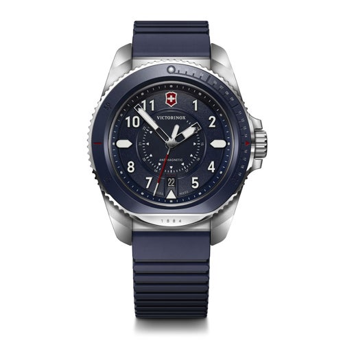Mens Journey 1884 Silver & Blue Rubber Strap Watch Blue Dial
