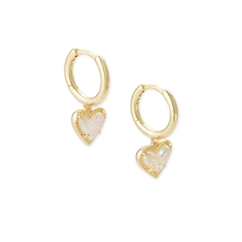 Kendra Scott Ari Heart Gold Huggie Earrings in Iridescent Drury
