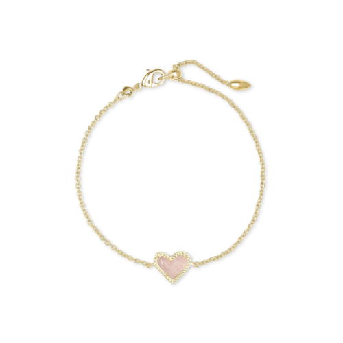 Kendra Scott Ari Heart Gold Delicate Chain Bracelet in Rose Quartz