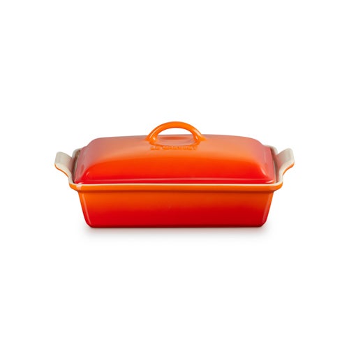 4qt Heritage Stoneware Covered Rectangular Casserole, Flame