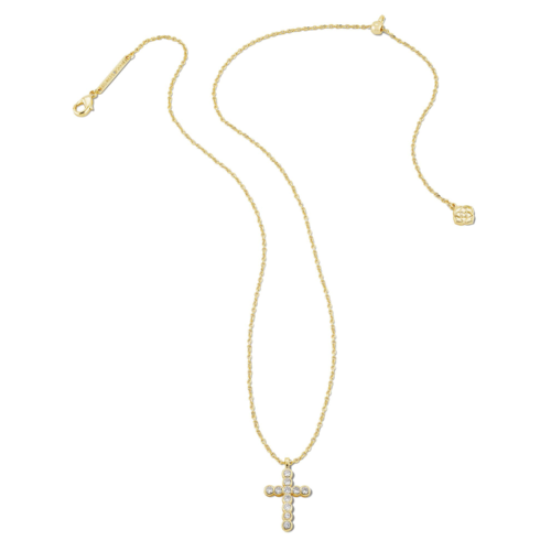Kendra Scott Cross Gold Pendant Necklace in White CZ