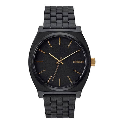 Mens Time Teller Gold & Matte Black Stainless Steel Watch Black Dial