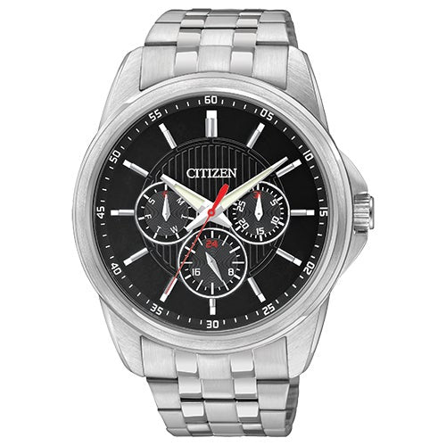 Mens Quartz Stainless Steel Watch Black Dial