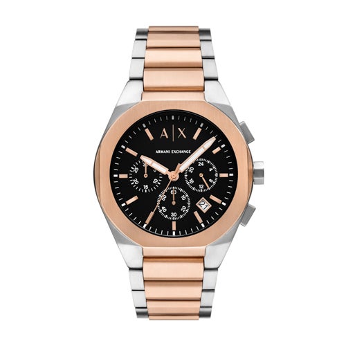 Mens Sync Chronograph 2-Tone Stainless Steel Watch Black Dial
