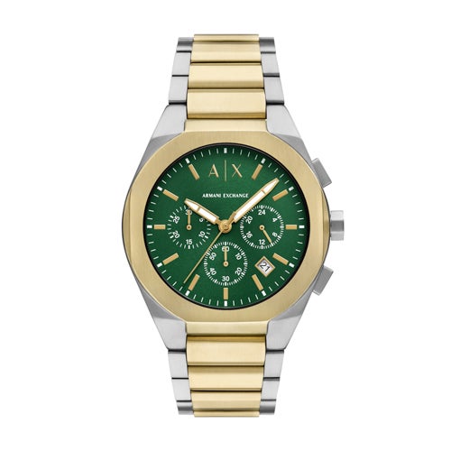 Mens Sync Chronograph Two-Tone Stainless Steel Watch Green Dial