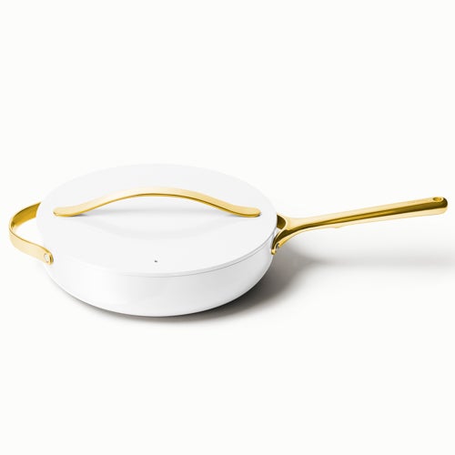 3qt Iconics Nonstick Ceramic Saute Pan w/ Lid, White/Gold