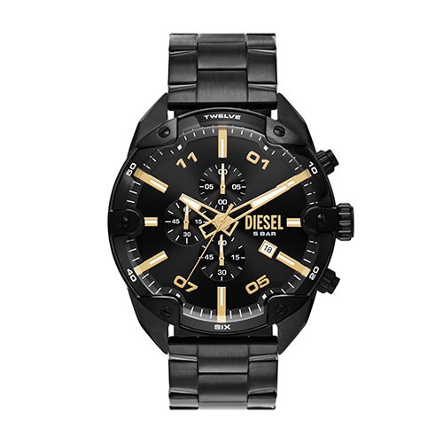 Mens Spiked Chronograph Black Stainless Steel Watch Black Dial