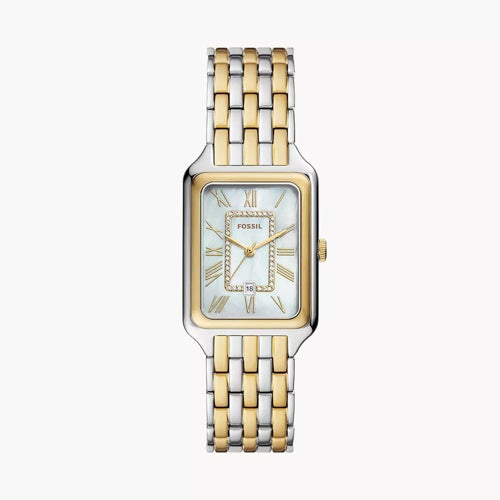 Ladies Raquel Two-Tone Stainless Steel Rectangular Watch Mother-of-Pearl Dial