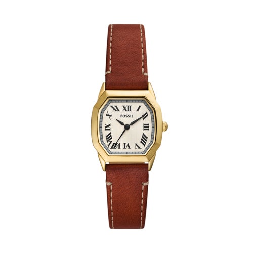 Ladies Harlow Brown Leather Strap Octagon Watch Cream Dial