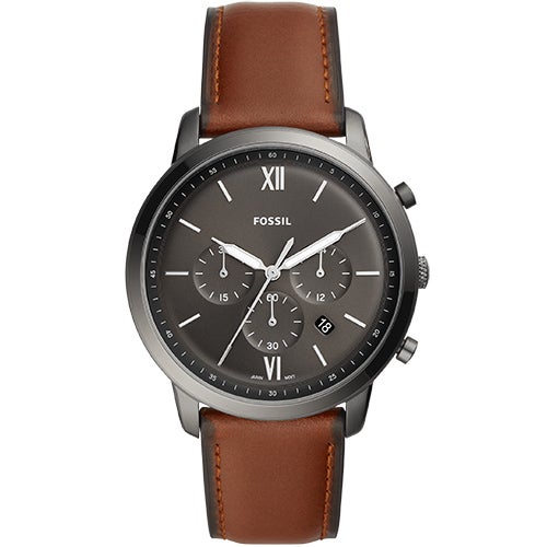 Mens Neutra Chronograph Gray & Amber Brown Leather Strap Watch Gray Dial