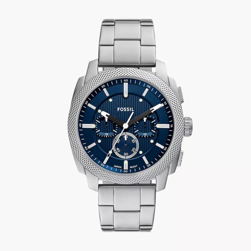 Mens Machine Chronograph Silver-Tone Stainless Steel Watch Blue Dial