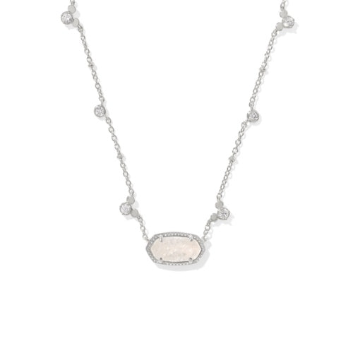 KENDRA SCOTT DISNEY SILVER MICKEY MOUSE ELISA SHORT PENDANT NECKLACE IN IRIDESCENT DRUSY