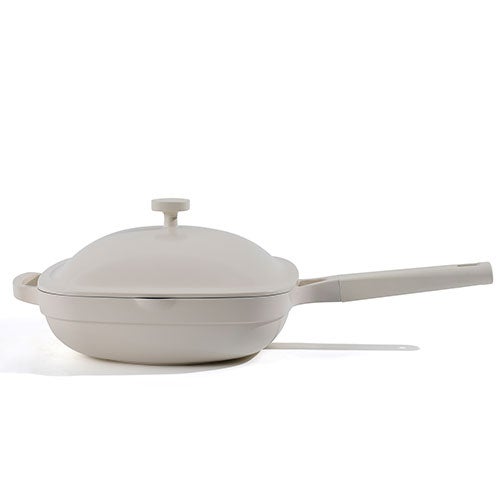 10" 4qt Nonstick Ceramic Cast Aluminum Saute Pan w/ SS Basket Cream