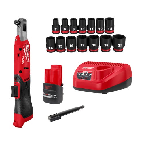 M12 Fuel 3/8" Ratchet 2 Battery Kit + 14pc SHOCKWAVE Socket Set