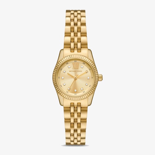 Ladies Petite Lexington Pave Gold-Tone Stainless Steel Watch Gold Dial