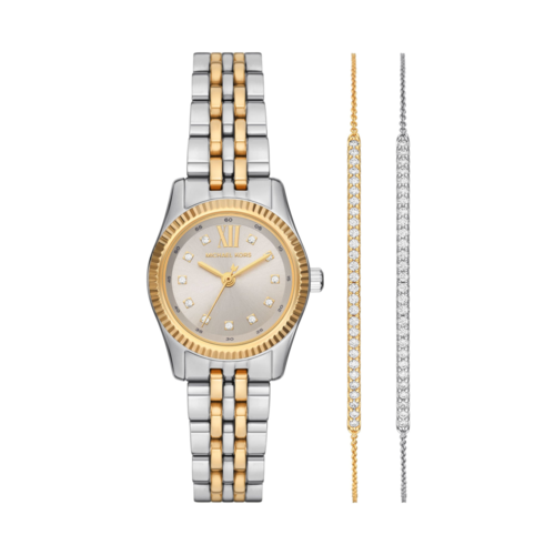 Michael Kors Women's Lexington Pave Two-Tone Watch and Slider Bracelet Gift Set