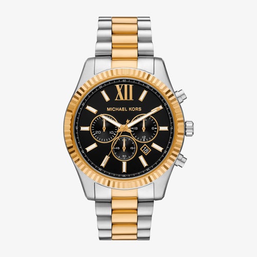 Mens Lexington Chronograph Two-Tone Stainless Steel Watch Black Dial