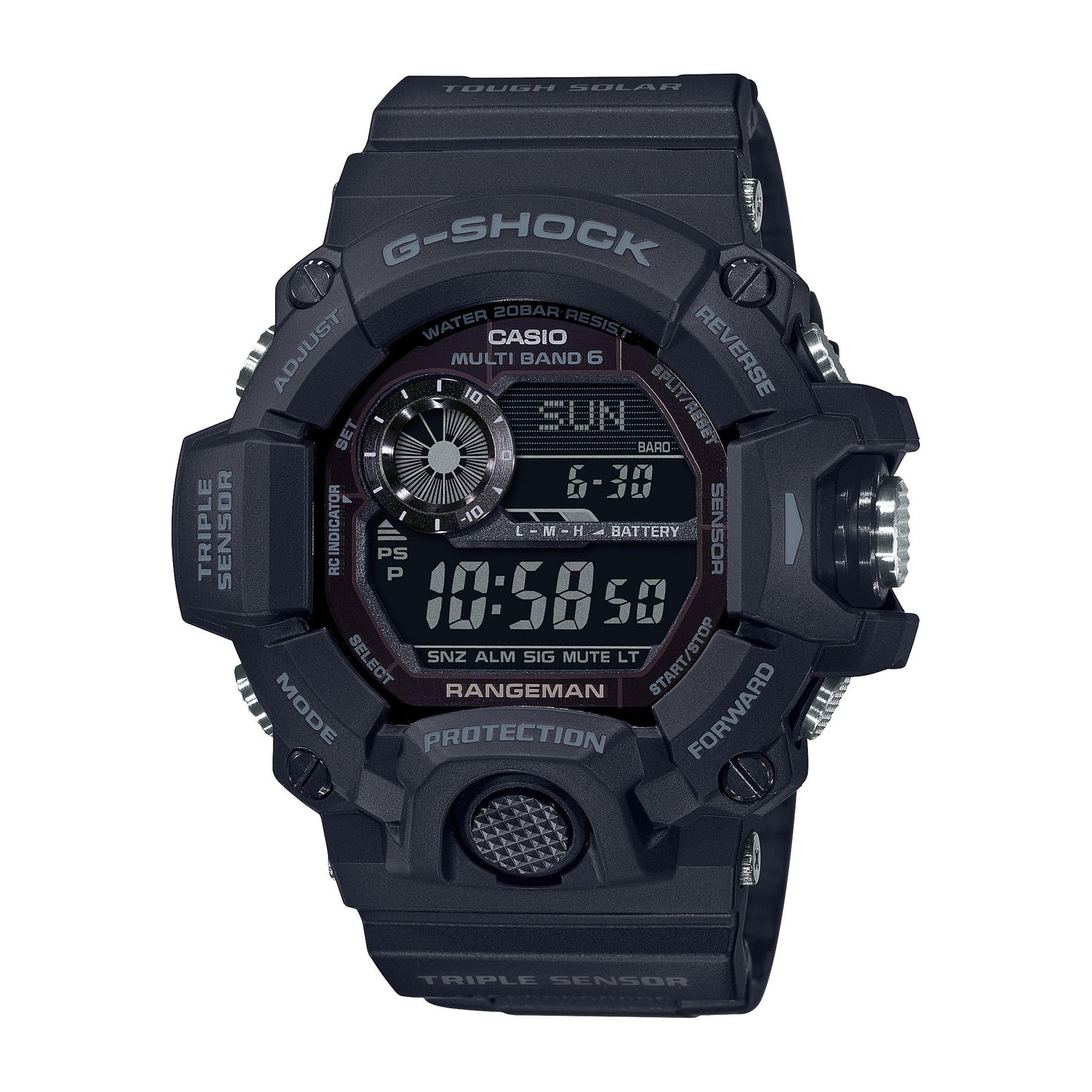 MENS MASTER OF G RANGEMAN SOLAR DIGITAL BLACK RESIN WATCH