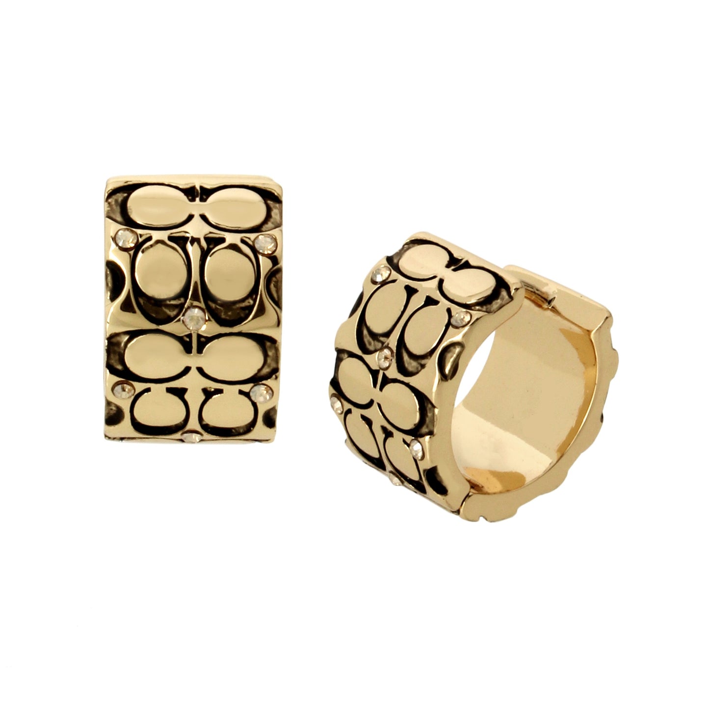 QUILTED C CRYSTALS HOOP EARRINGS