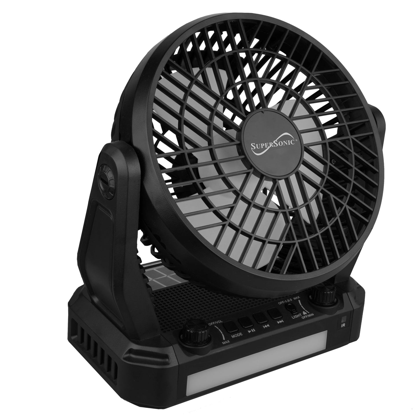 SOLAR POWER PORTABLE FAN AND BLUETOOTH SPEAKER W/ FM RADIO