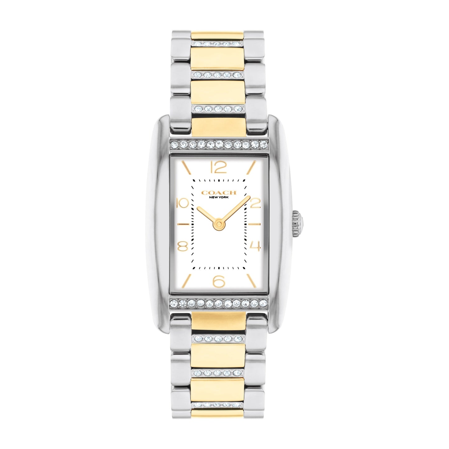 LADIES' REESE RECTANGLE STAINLESS STEEL CRYSTAL WATCH, DIAL