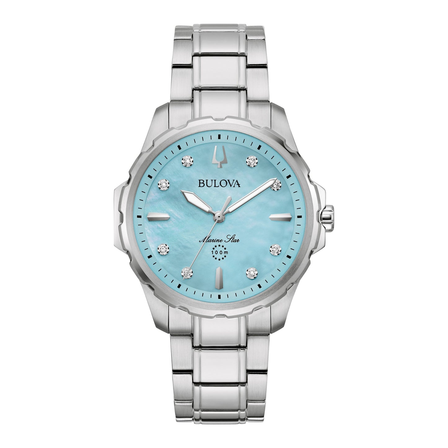 LADIES' MARINE STAR DIAMOND STAINLESS STEEL WATCH, MOP DIAL
