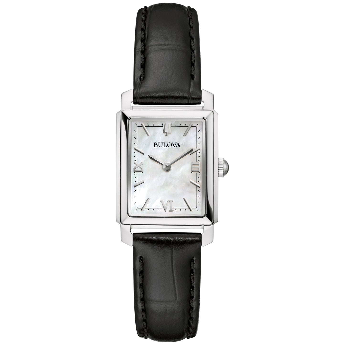 LADIES' SUTTON LEATHER STRAP RECTANGLE WATCH, MOTHER-OF-PEARL DIAL
