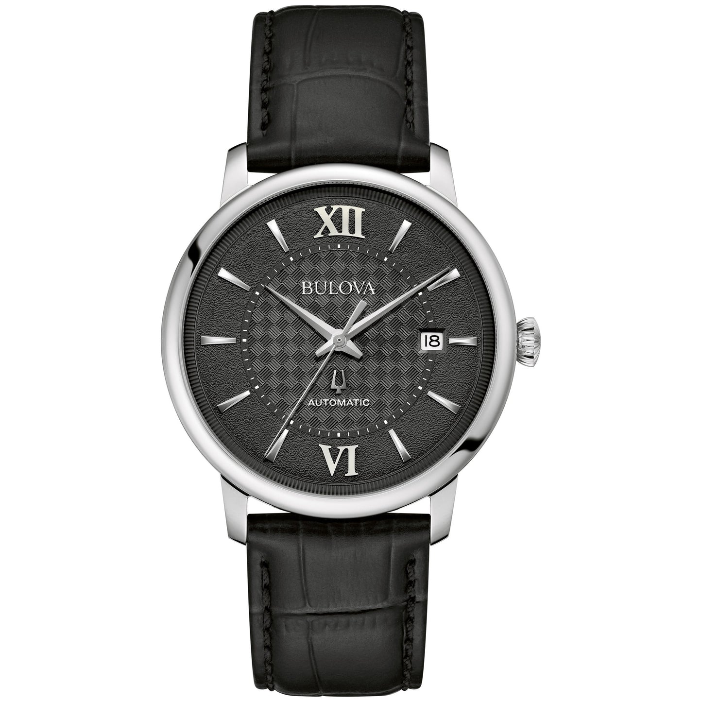 MEN'S HUDSON AUTOMATIC LEATHER STRAP WATCH, BASKETWEAVE DIAL