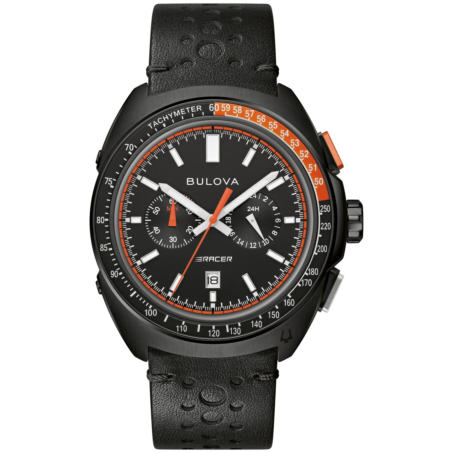 MEN'S RACER CHRONOGRAPH LEATHER STRAP WATCH, DIAL
