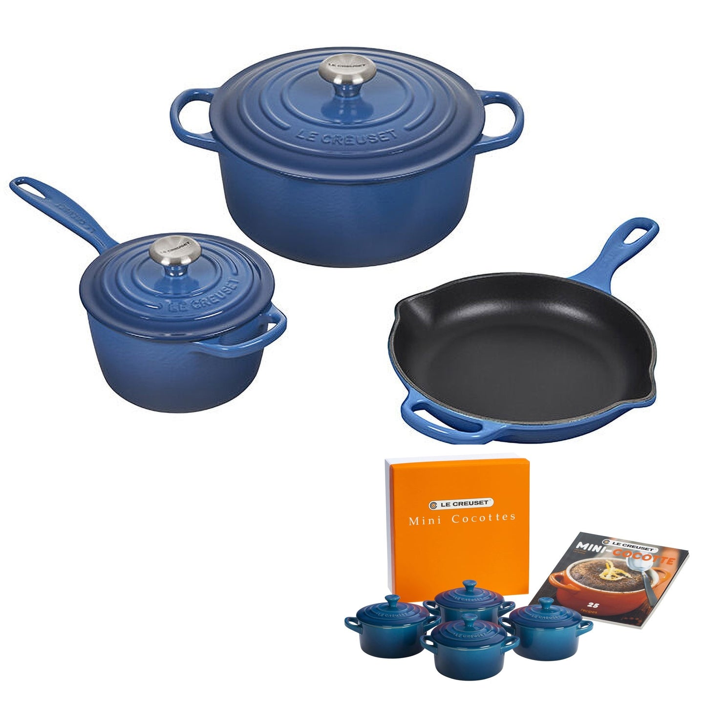 5PC CAST IRON COOKWARE W/ 4PK 8OZ MINI COCOTTES