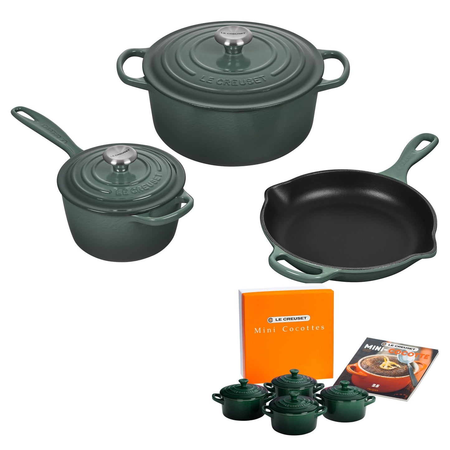 5PC CAST IRON COOKWARE W/ 4PK 8OZ MINI COCOTTES