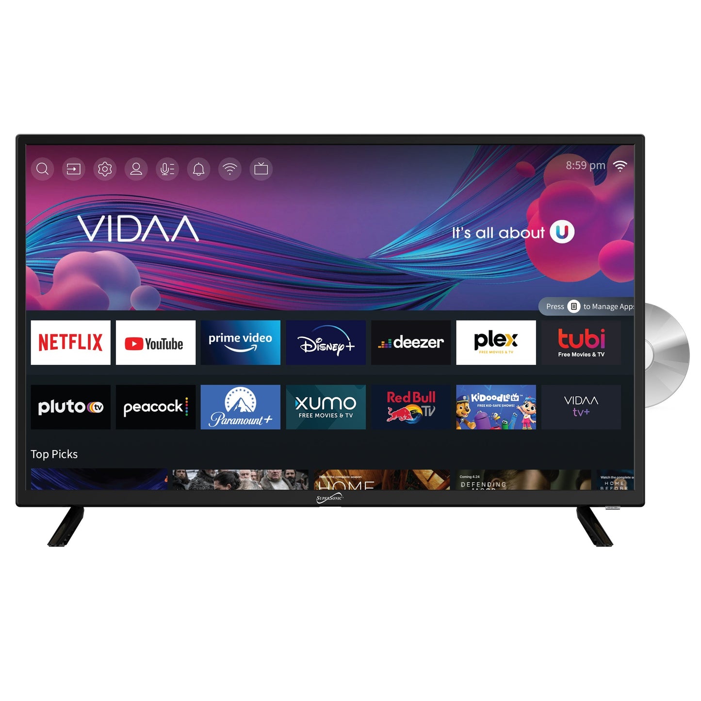32" VIDAA LED SMART HDTV W/ BUILT-IN DVD PLAYER