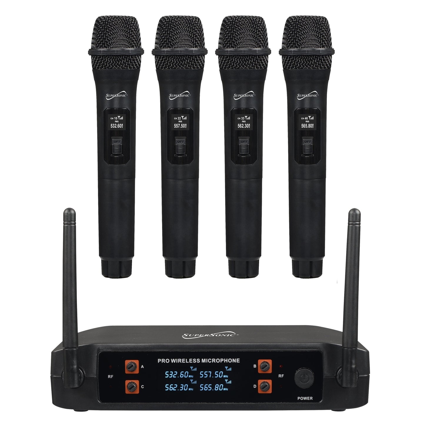 2.4GHZ 4-CHANNEL WIRELESS MICROPHONE SYSTEM W/ 4 MICROPHONES