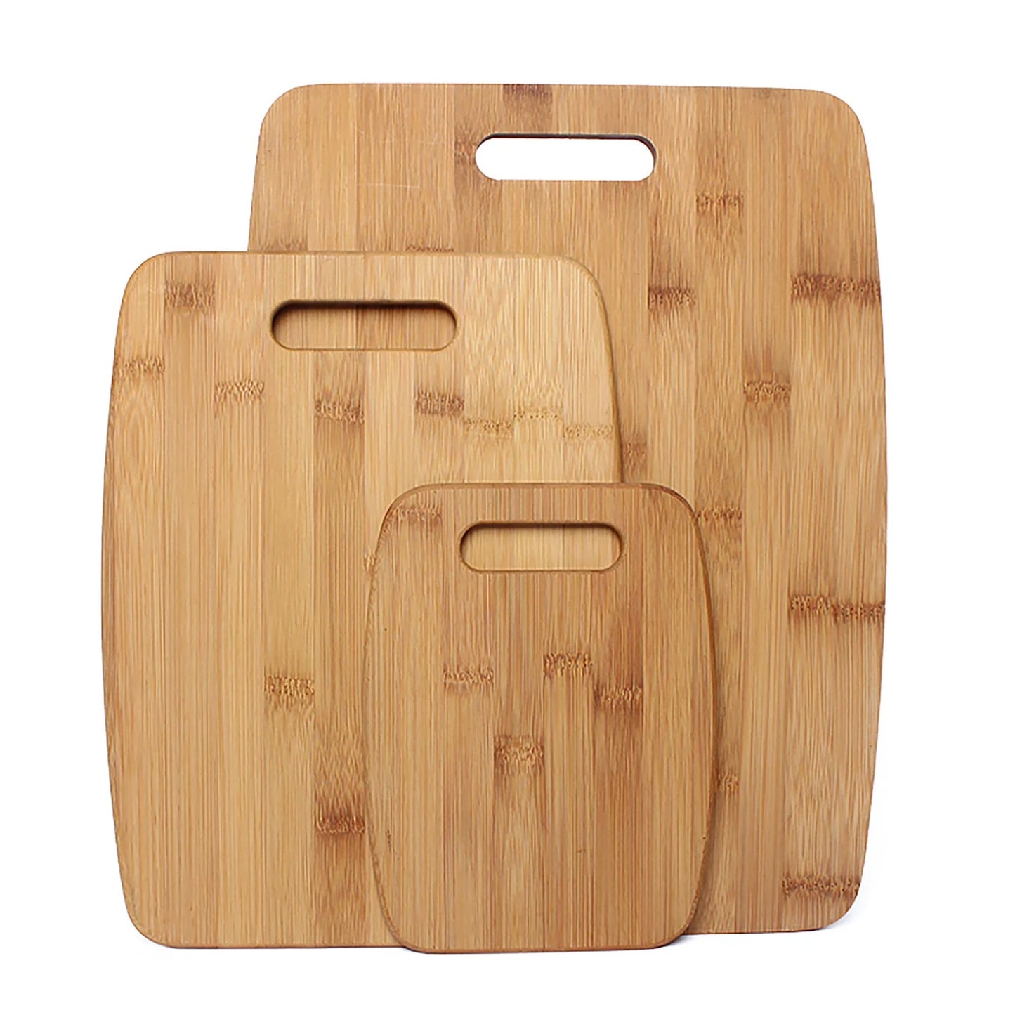 3PC BAMBOO CUTTING BOARD SET W/ HANDLES