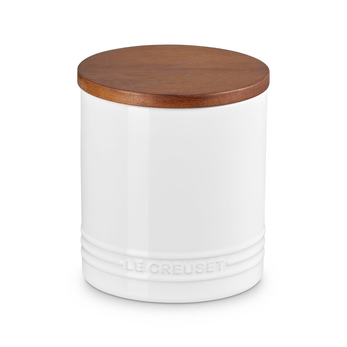1.2QT STONEWARE STORAGE CANISTER W/ WOOD LID