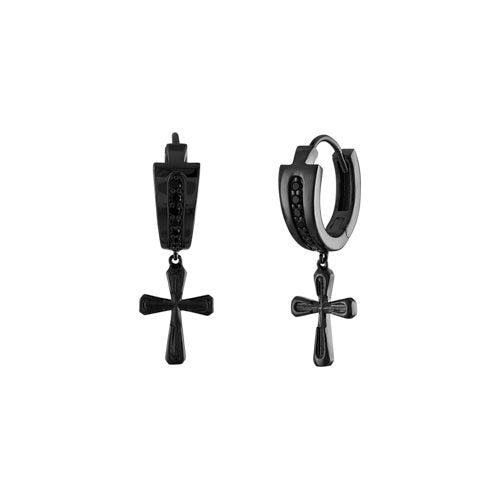 ICON BLACK DIAMOND & BLACK-PLATED STERLING SILVER DANGLING CROSS EARRINGS