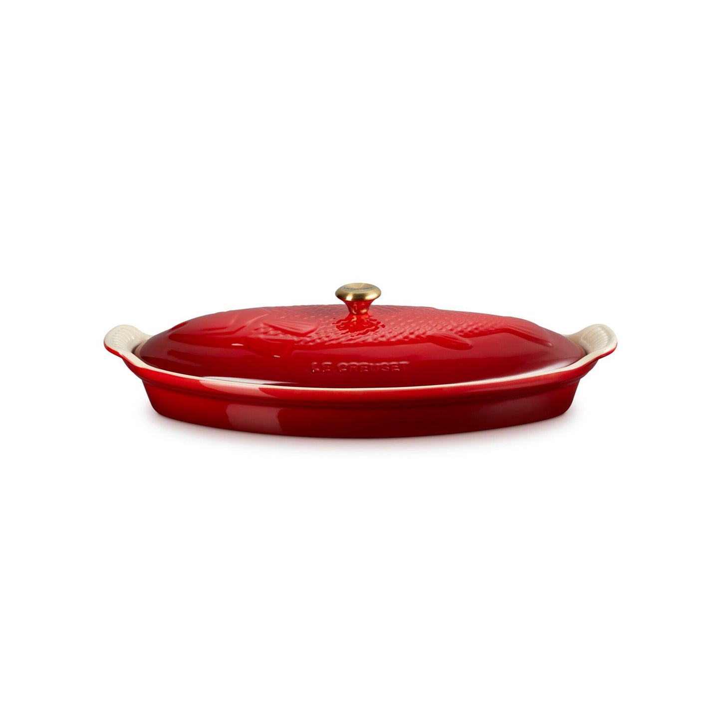 1.7QT HERITAGE STONEWARE FISH BAKER W/ KNOB LID