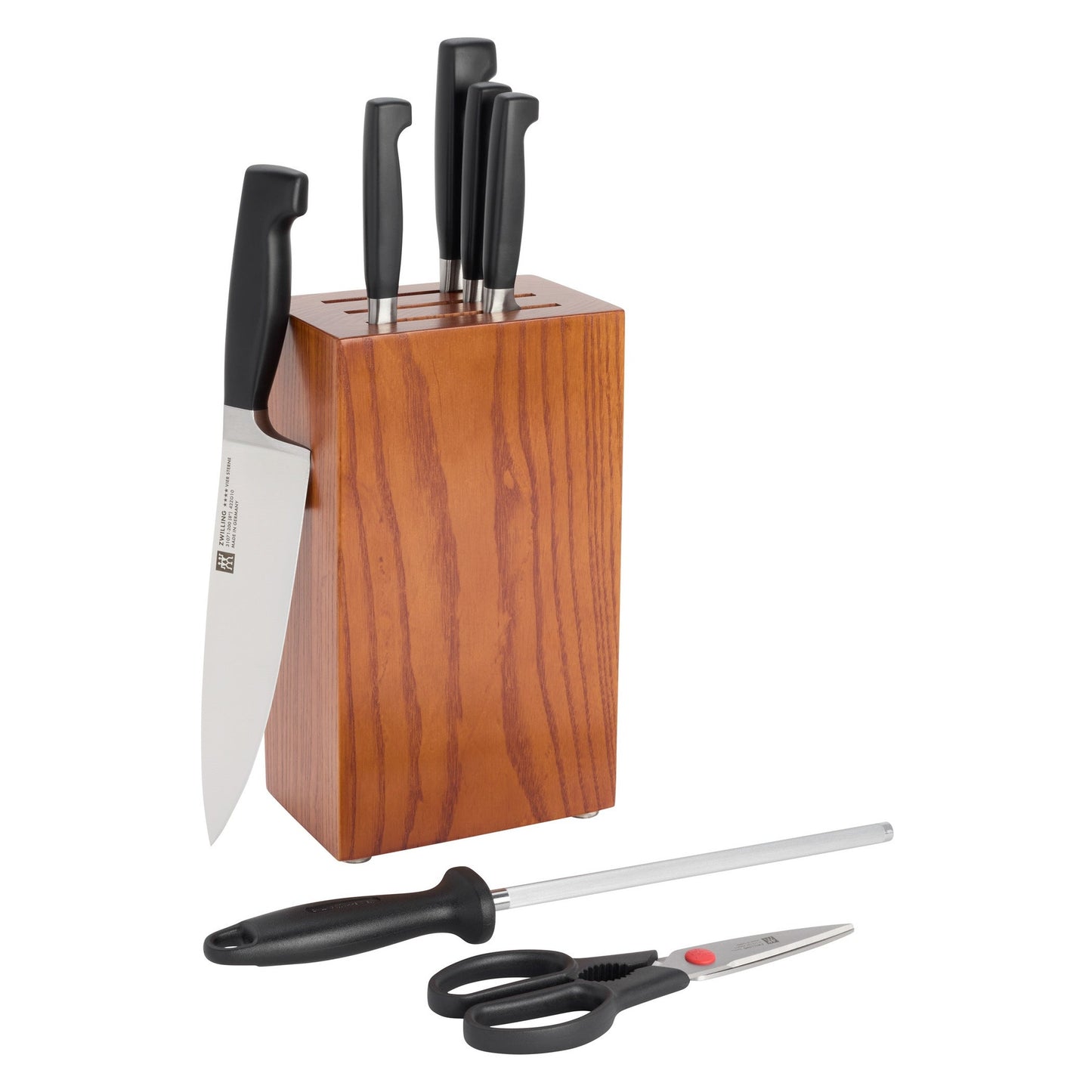 FOUR STAR 8PC KNIFE BLOCK SET BROWN ASH WOOD