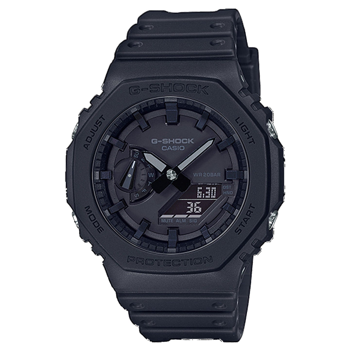 MENS 2100 G-SHOCK OCTAGON ANA-DIGI BLACK RESIN WATCH BLACK DIAL