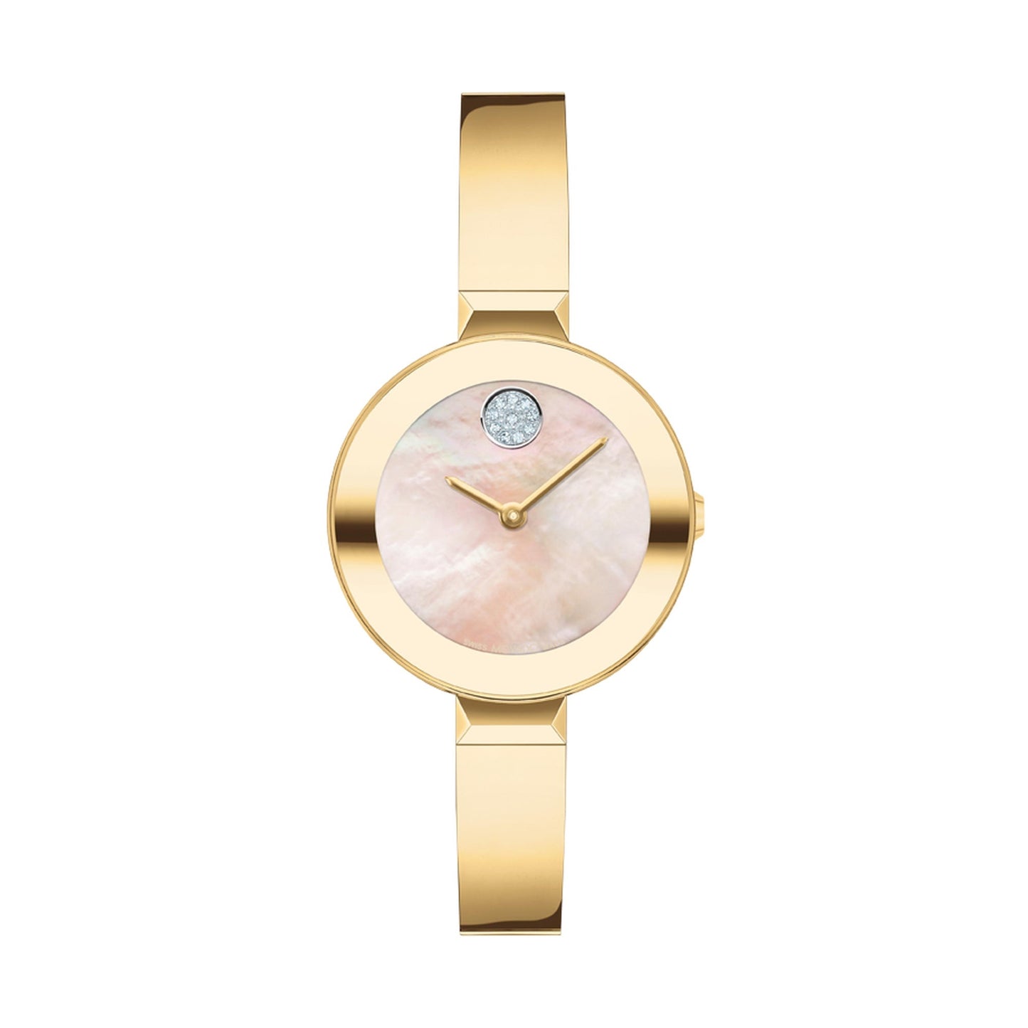 LADIES BOLD GOLD-TONE STAINLESS STEEL BANGLE BRACELET YELLOW MOP DIAL