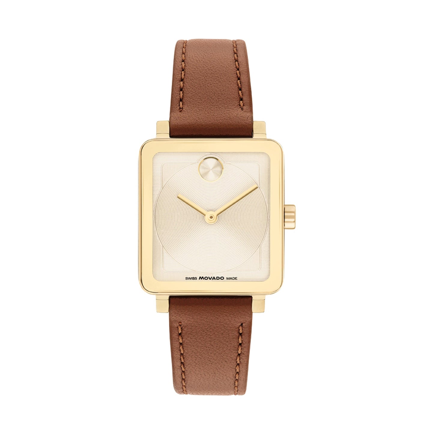 LADIES BOLD EVOLUTION 2.0 COGNAC LEATHER STRAP SQUARE WATCH CHAMPAGNE DIAL