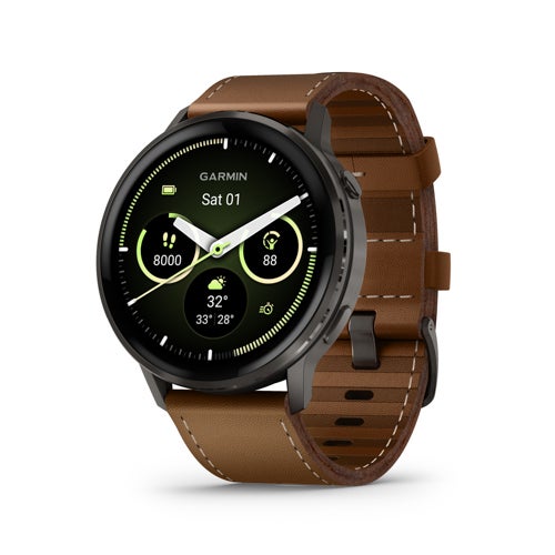 VENU 4 ADVANCED HEALTH AND FITNESS SMARTWATCH 45MM SLATE W/ BROWN LEATHER BAND