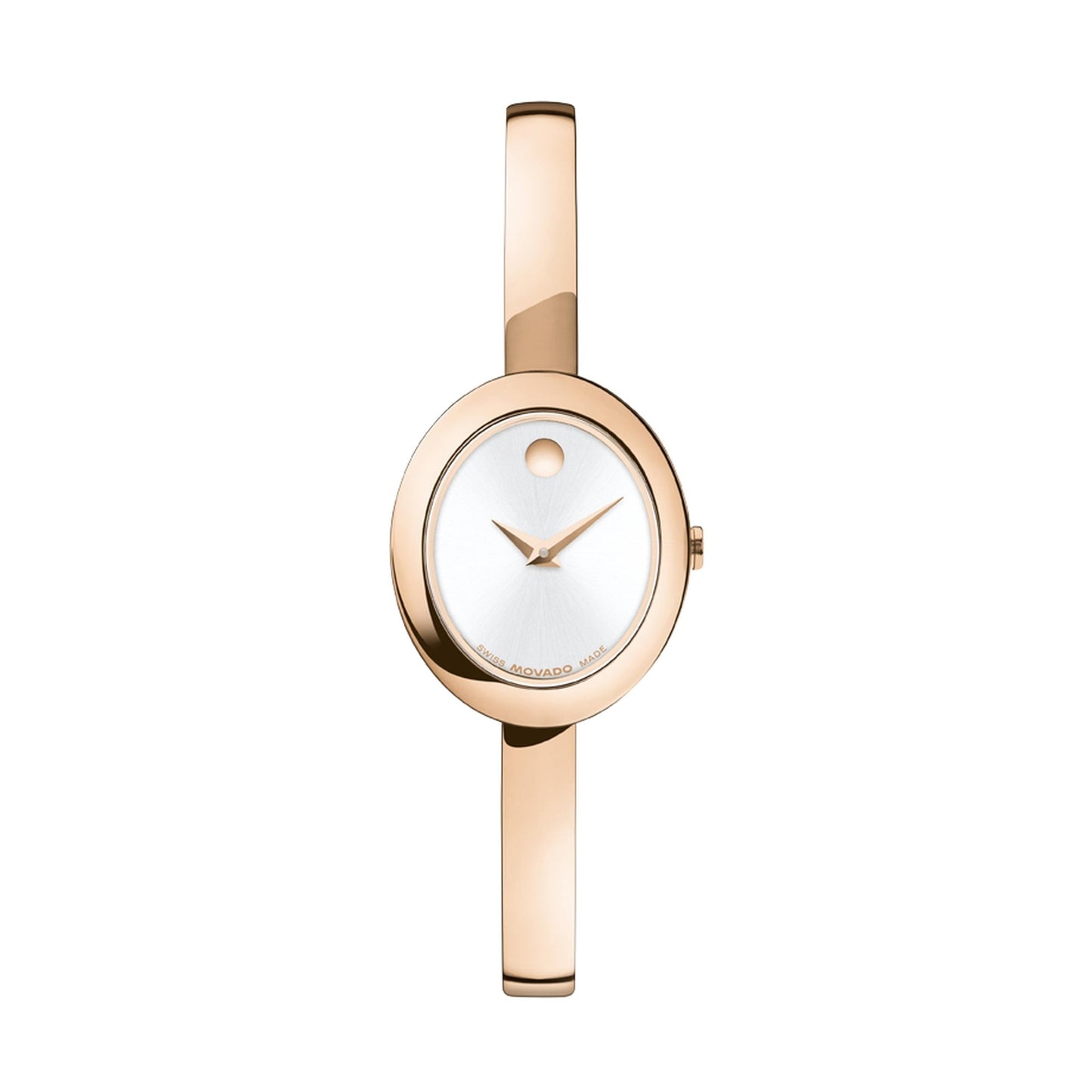 LADIES MUSEUM BANGLE ROSE GOLD-TONE STAINLESS STEEL OVAL WATCH SILVER DIAL
