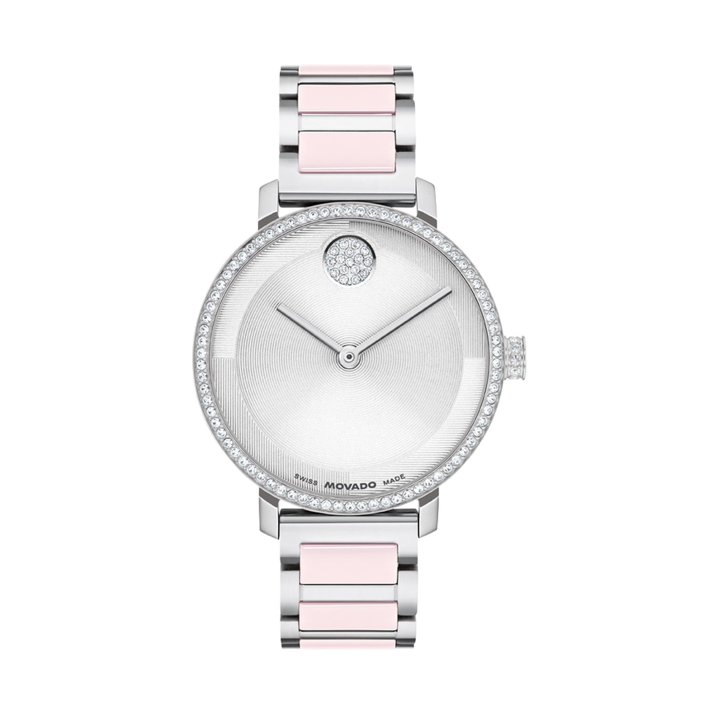 LADIES BOLD EVOLUTION 2.0 SILVER-TONE SS & BLUSH CERAMIC WATCH SILVER DIAL