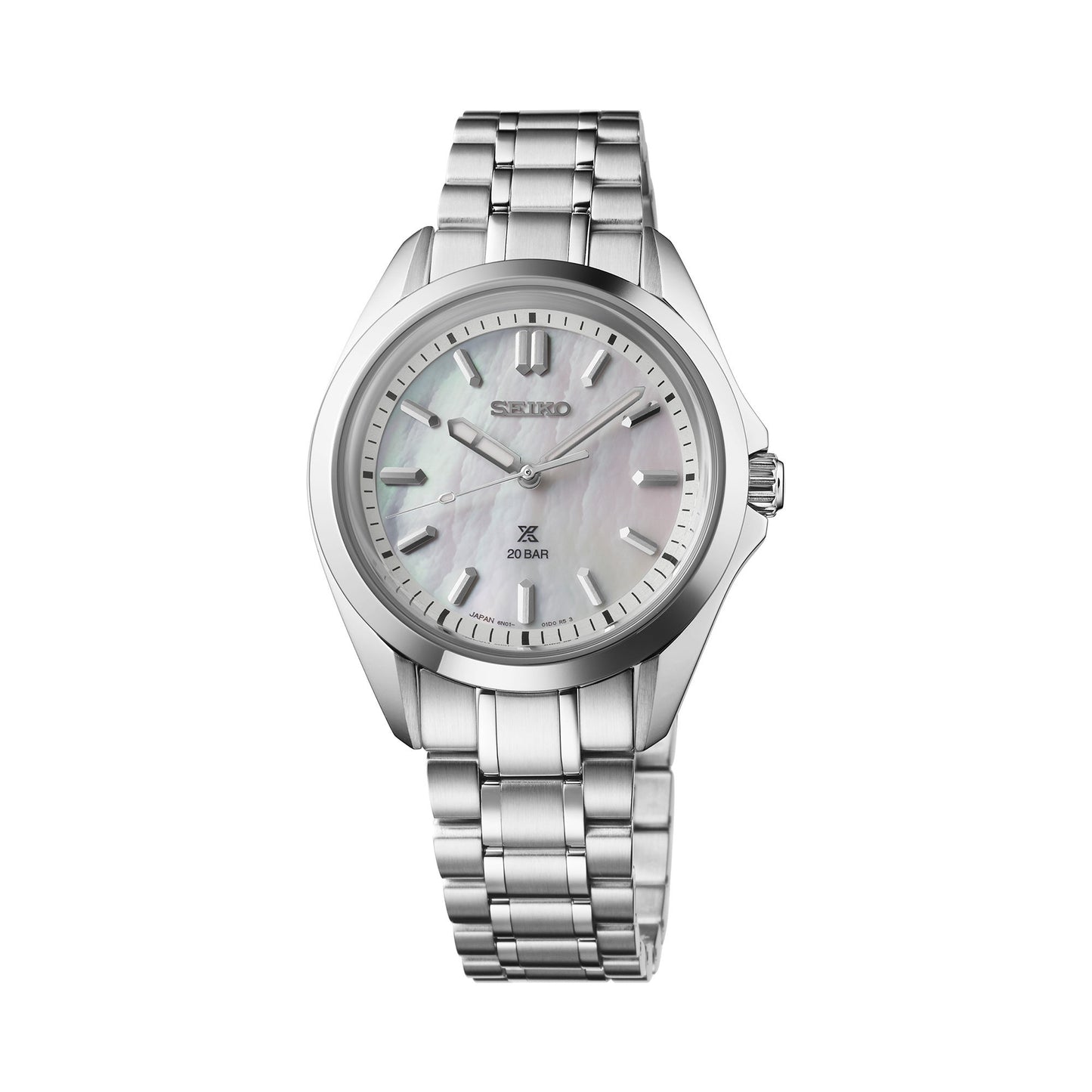 LADIES PROSPEX SEA SILVER-TONE STAINLESS STEEL WATCH MOTHER-OF-PEARL DIAL