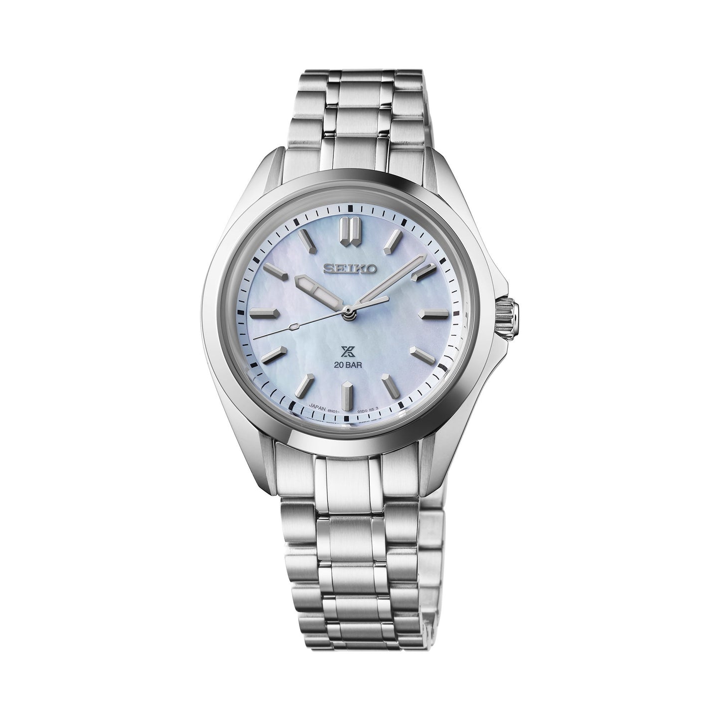 LADIES PROSPEX SEA SILVER-TONE STAINLESS STEEL WATCH BLUE MOTHER-OF-PEARL DIAL