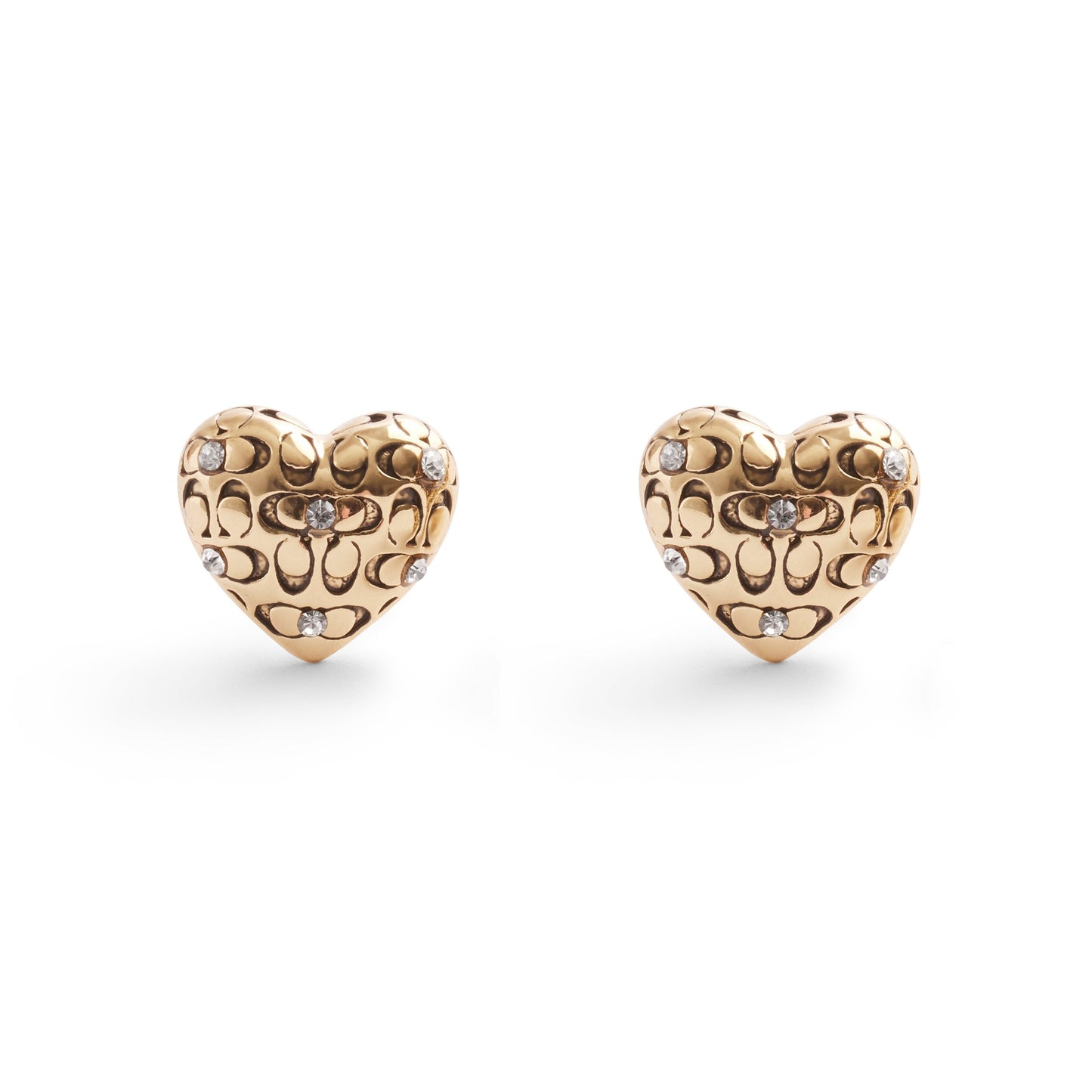 QUILTED C HEART STUD EARRINGS GOLD